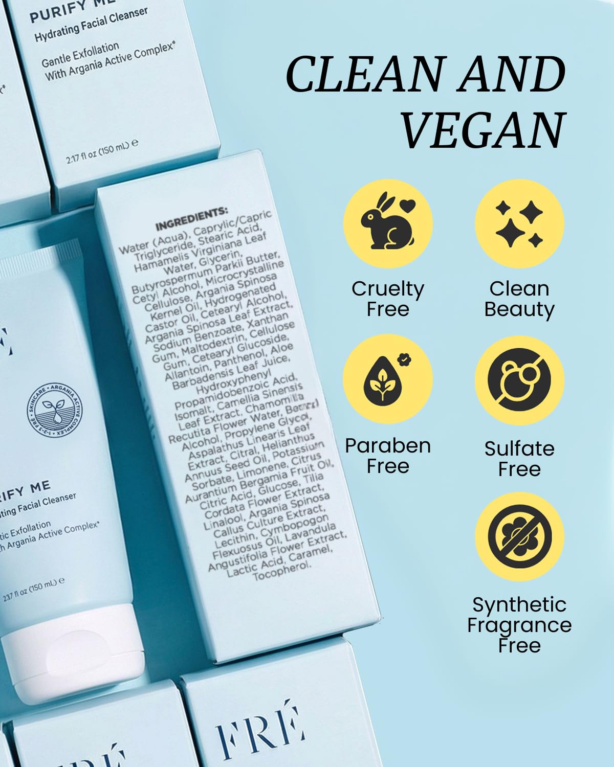 FRÉ Hydrating Facial Cleanser | Creamy Cleanser, Face Wash For Dry Skin & Moisturizing Face Wash | 5.07 fl. oz.