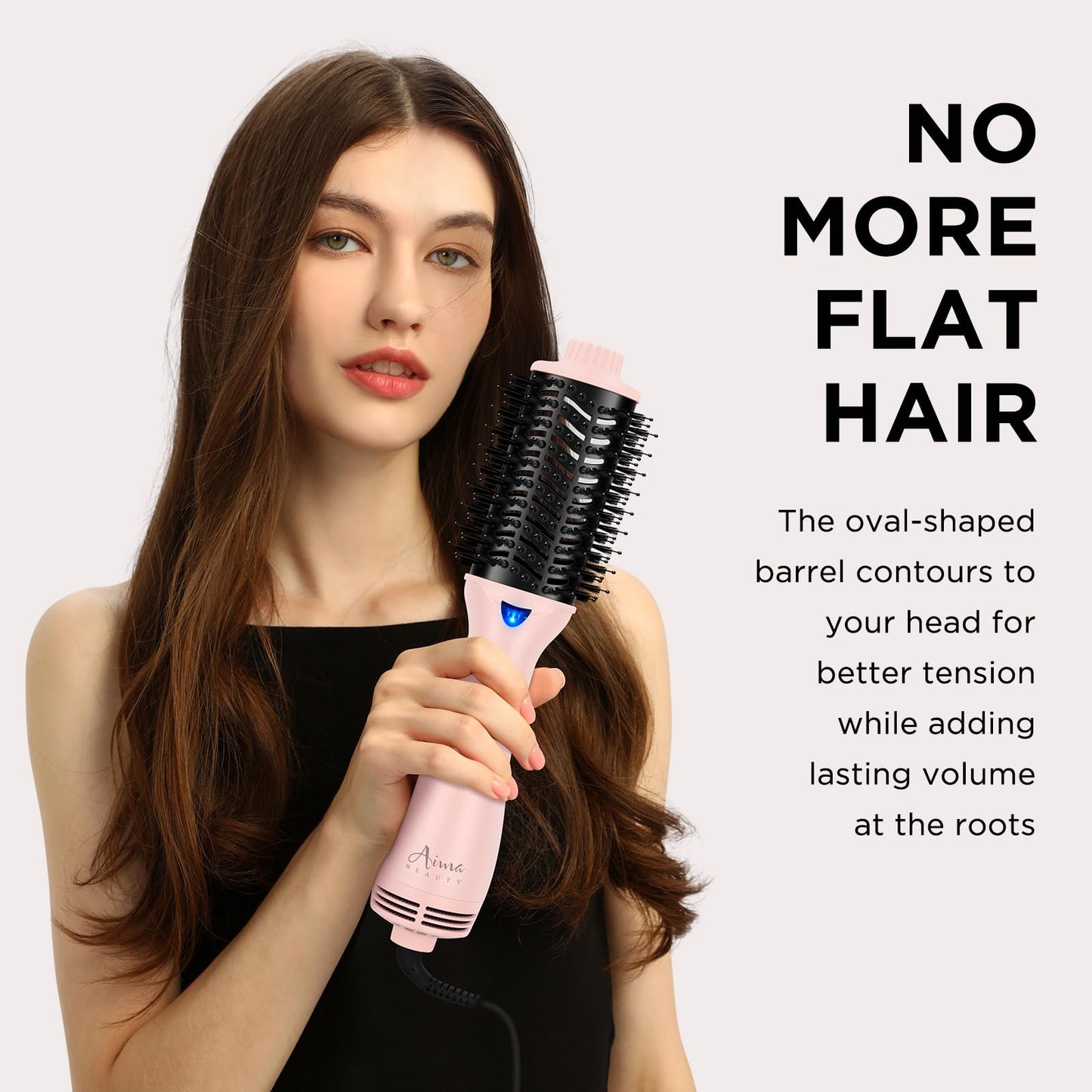 Aima Beauty Blow Dryer Brush - Ionic Ceramic Hot Air Brush for Frizz-Free Straightening & Voluminous Blowout, 2.3‘’/ 60mm Oval Barrel with Nylon Bristles, 360 Surrounded Vent, 3 Heat Settings, Pink