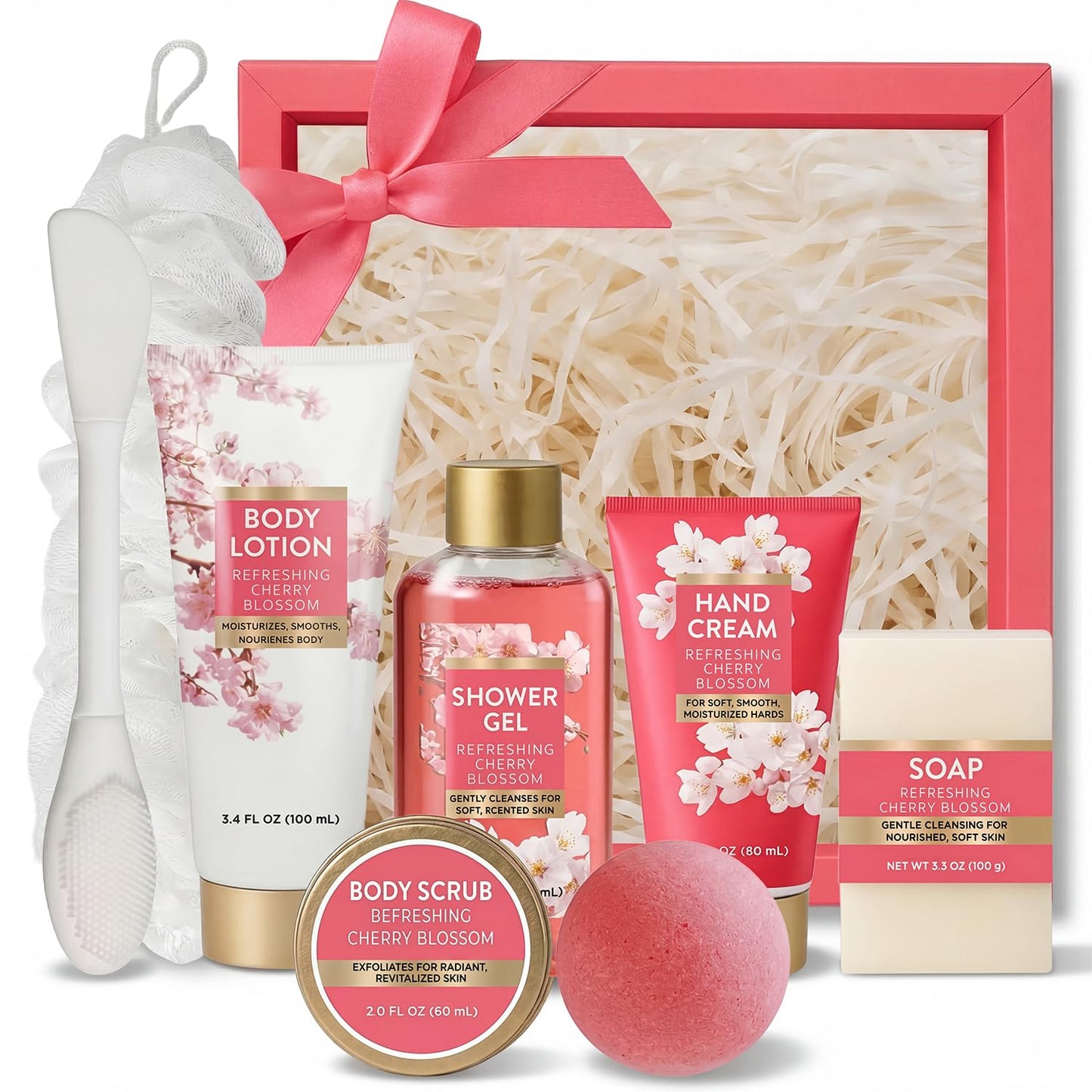 Spa Luxetique 8-Piece Bath & Body Gift Set - Cherry Blossom | Perfect Self-Care Gift for Women, Wife, Sister, Girlfriend