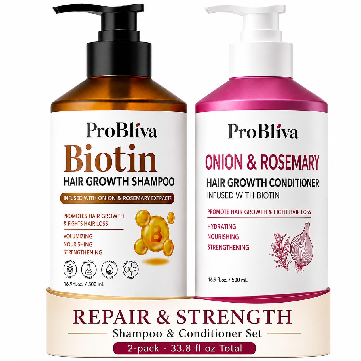 ProBliva Biotin Shampoo and Onion Conditioner Set for Thinning Hair in Adults 30+ – Strengthening Duo Reduces Shedding, Supports Fuller & Stronger Hair – Biotin + Rosemary + Onion Extracts