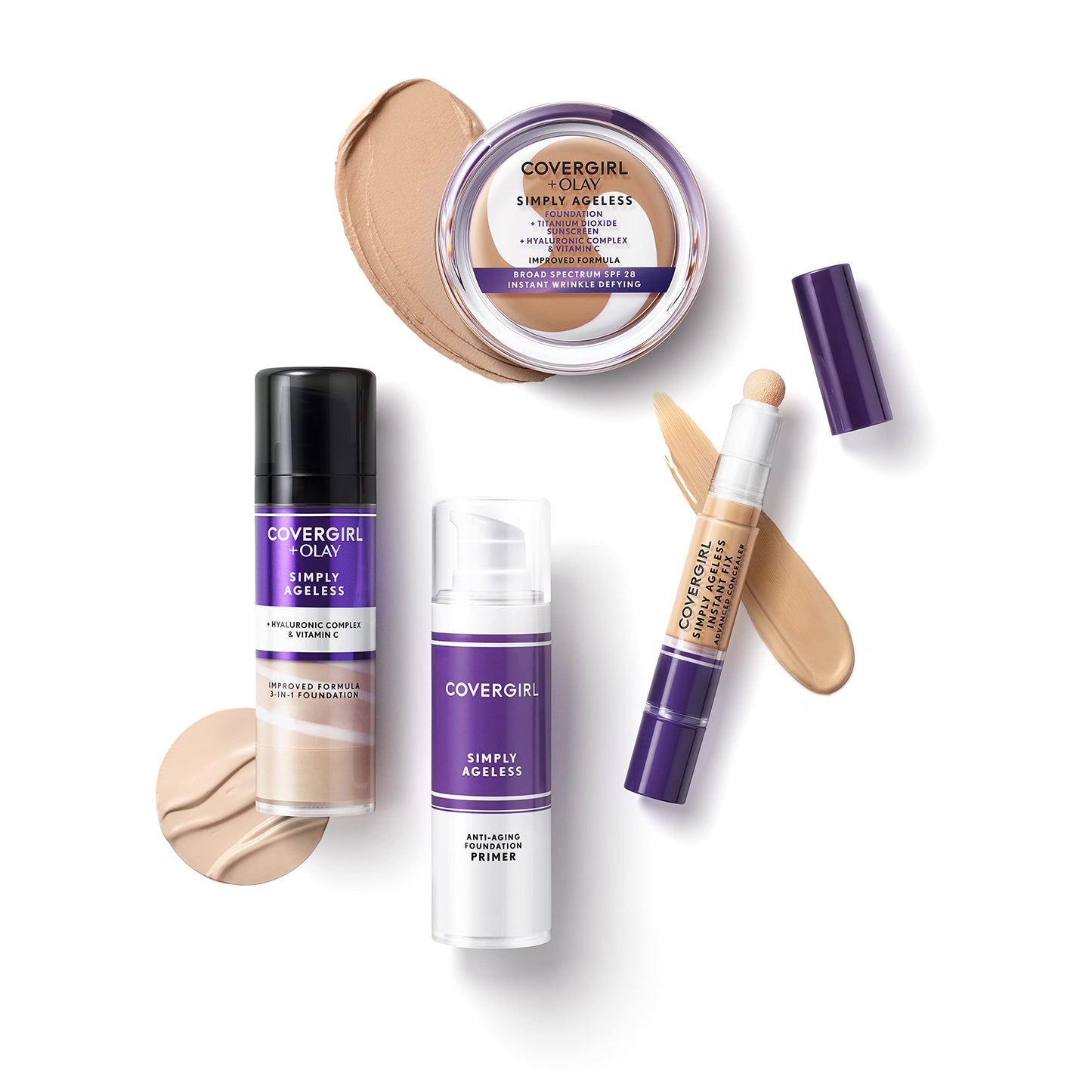 COVERGIRL Simply Ageless Instant Wrinkle-Defying Foundation Bundle - Creamy Natural 0.44 Fl Oz & 245 Warm Beige 0.4 Oz