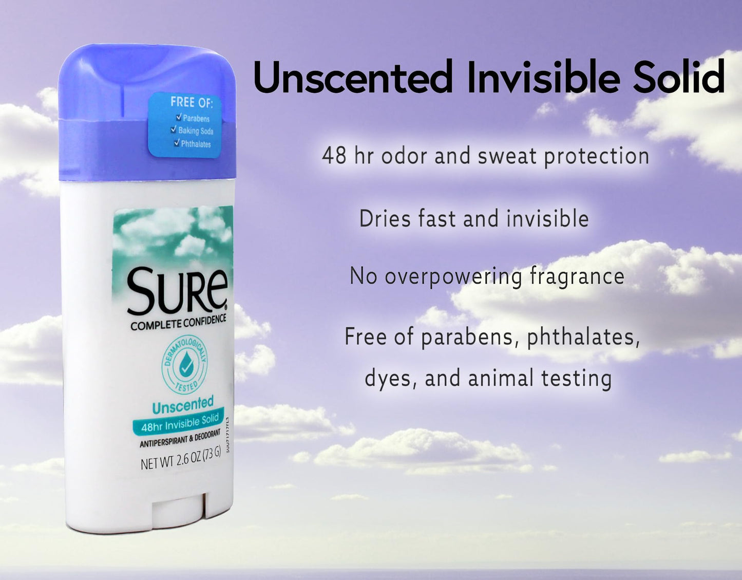 Sure Anti-Perspirant Deodorant Invisible Solid Unscented 2.60 oz (Pack of 10)