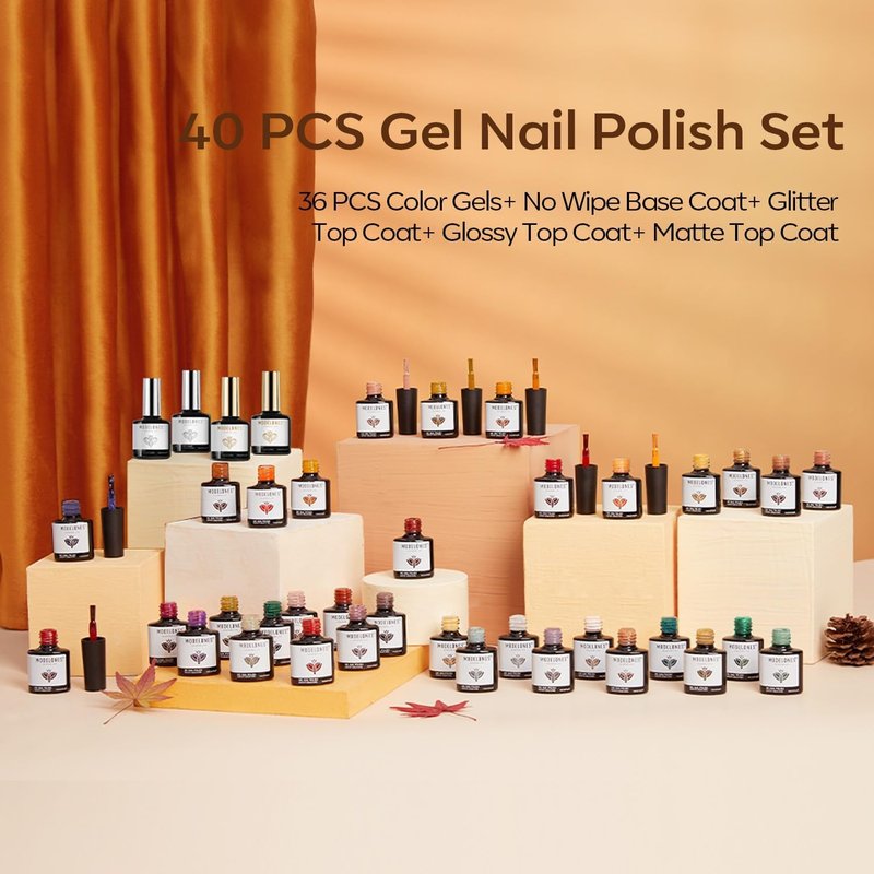 Modelones 40 Pcs Gel Nail Polish Set | Vibrant Colors with Base & Top Coat for DIY Manicure