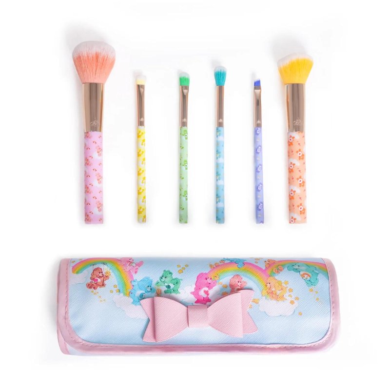 Impressions Vanity 6 PCs Care Bears Dreamland Makeup Brush Set with Makeup Case, Aluminum Ferrule Handle Soft Bristles Makeup Brushes for Foundation, Face Powder, Eye Shadow and Liner Application