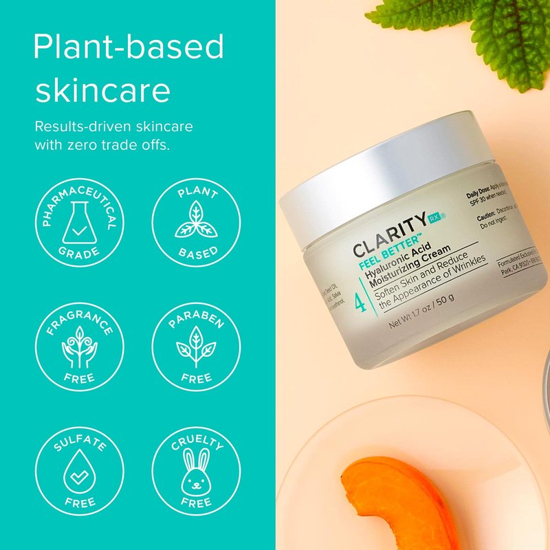 ClarityRx Feel Better Hyaluronic Acid Moisturizing Cream, Natural Plant-Based Face Moisturizer with Jojoba Oil for Dry, Aging Skin (0.5 oz.)