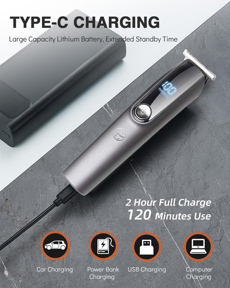 E-Hunter Beard Trimmer for Men - 5 in 1 Kit Electric Razor, Nose Hair Trimmer with LED Display, Cordless Mustache Body Face Grooming Kit, Rechargeable Beard Shaver (Aluminum)