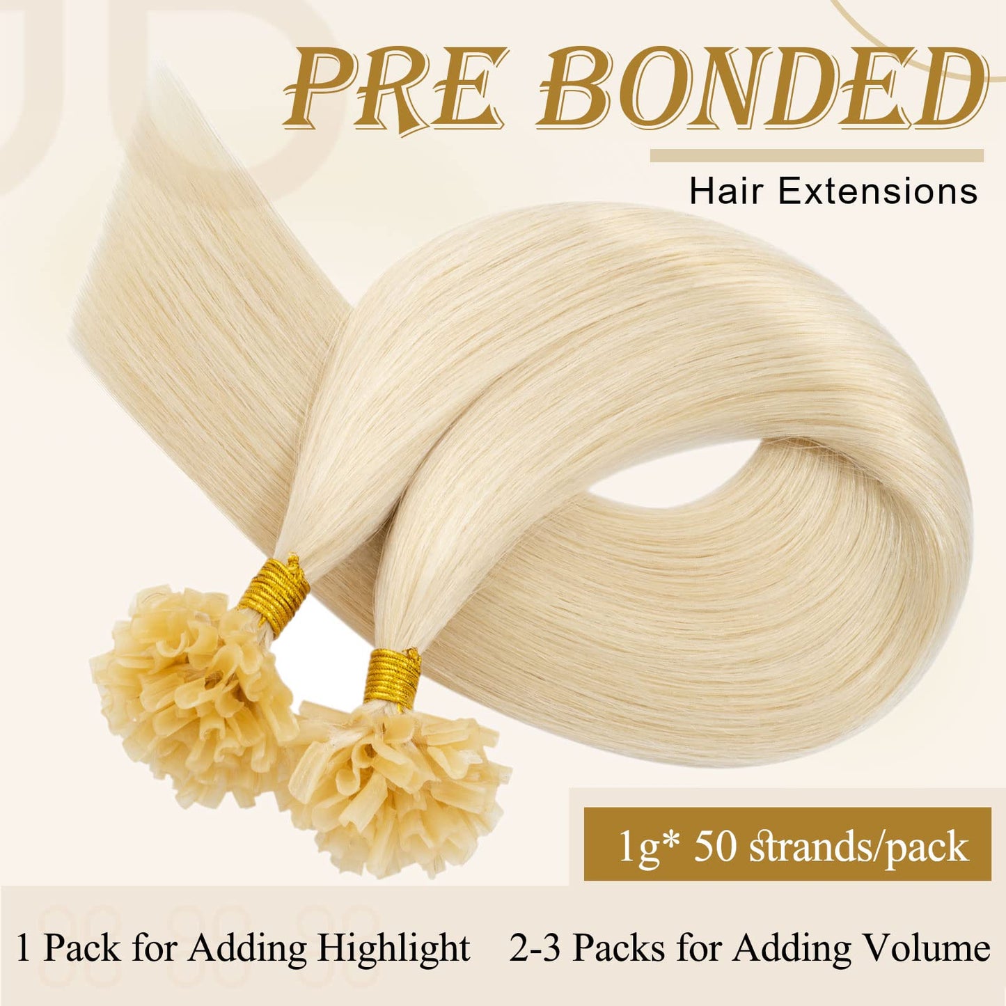 MY-LADY K Tip Hair Extensions Real Human Hair Platinum Blonde 16 Inch 50G 50Strands KTip U Tip Utip Keratin Bond Fusion Pre Bonded Straight Real Remy Hairpieces