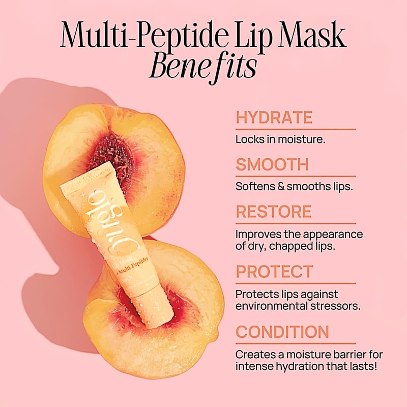 YUGLO Peach Overnight Lip Mask with Multi Peptides, Korean Lip Sleeping Mask & Hydrating Lip Balm for Dry Lips, Nourishing Lip Moisturizer for Soft, Smooth, Glossy Looking Lips