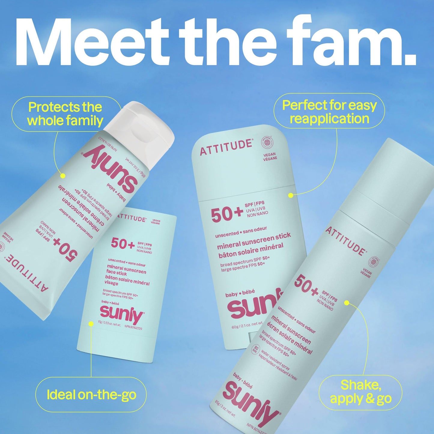 ATTITUDE Baby Mineral Sunscreen Face Stick SPF 50, Broad Spectrum Zinc Oxide, EWG Verified, Non-Nano, Gentle Lightweight Non-Greasy, Vegan, Unscented, 0.53 oz