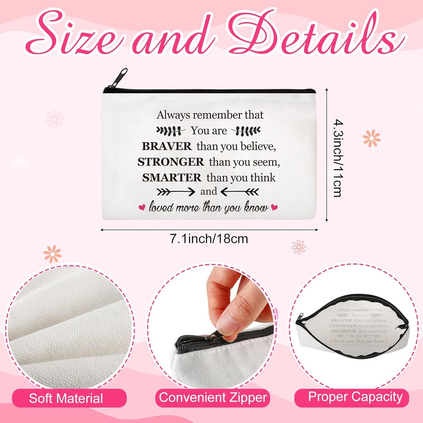 Inspirational Makeup Bags - 26 Pcs Cosmetic Bag Set for Women | Empowerment Quotes & Zipper Closure