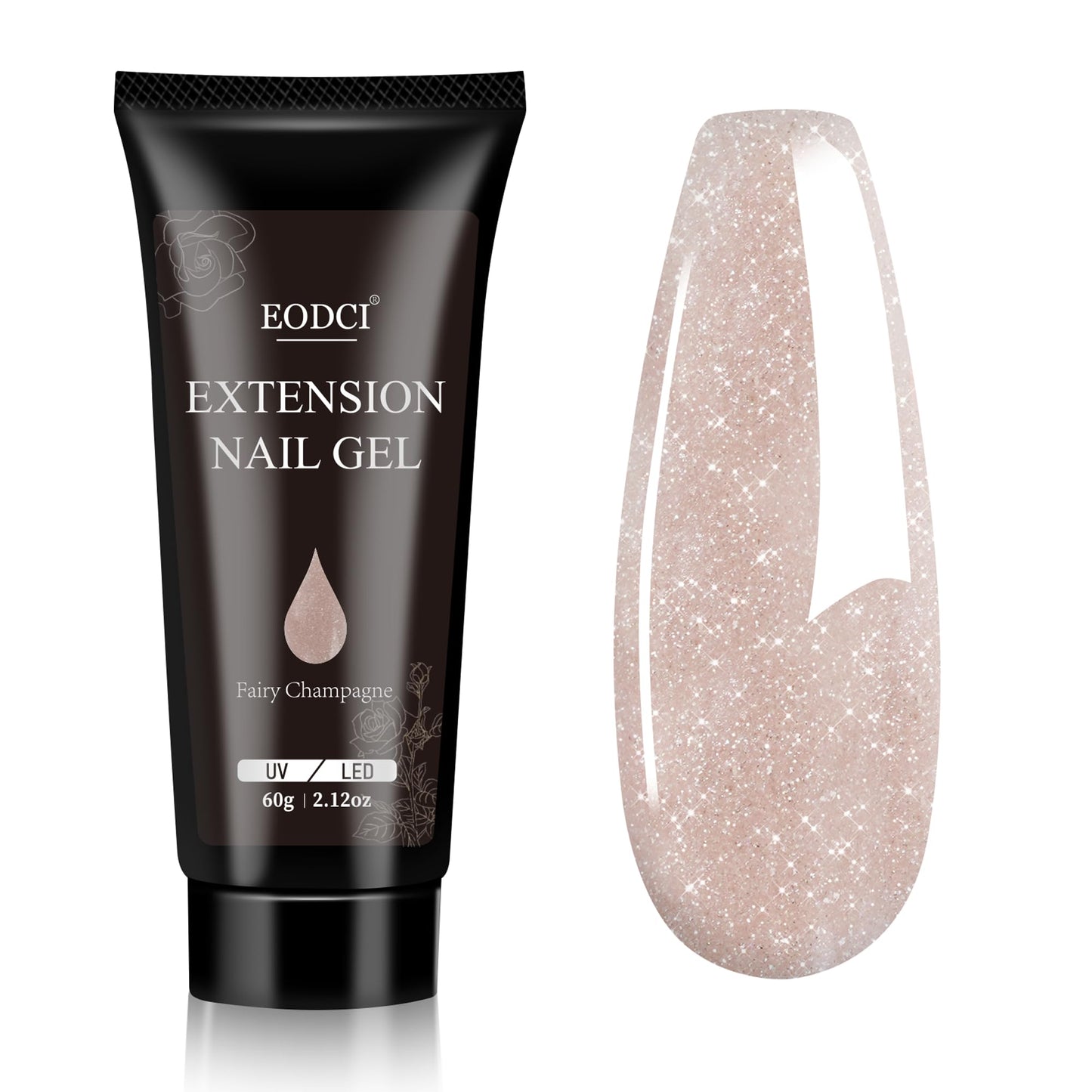 eodci Poly 60g Gel Builder for Nails, Glitter Champagne, Nail Extension Strengthener Color Gel Multifunctional Long-Lasting and Easy to Use for DIY Salon Quality