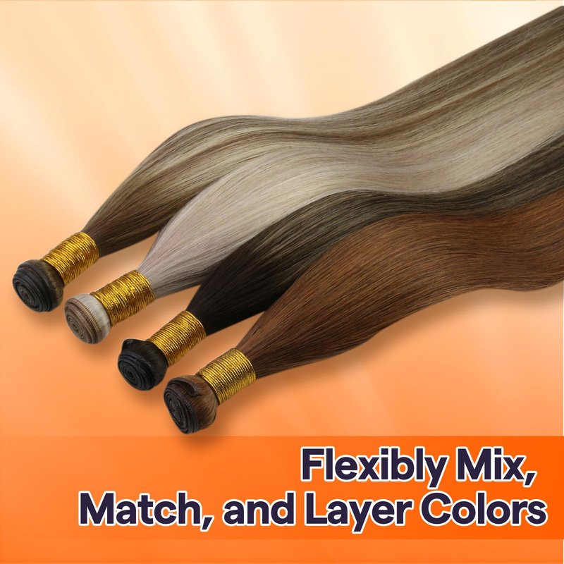 Full Shine Hand Tied Weft Hair Extensions for Fashion Women Sew in Human Hair Straight Remy Weft Extensions Remy Human Hair Full Head Dark Brown 50 Gram 18 Inch