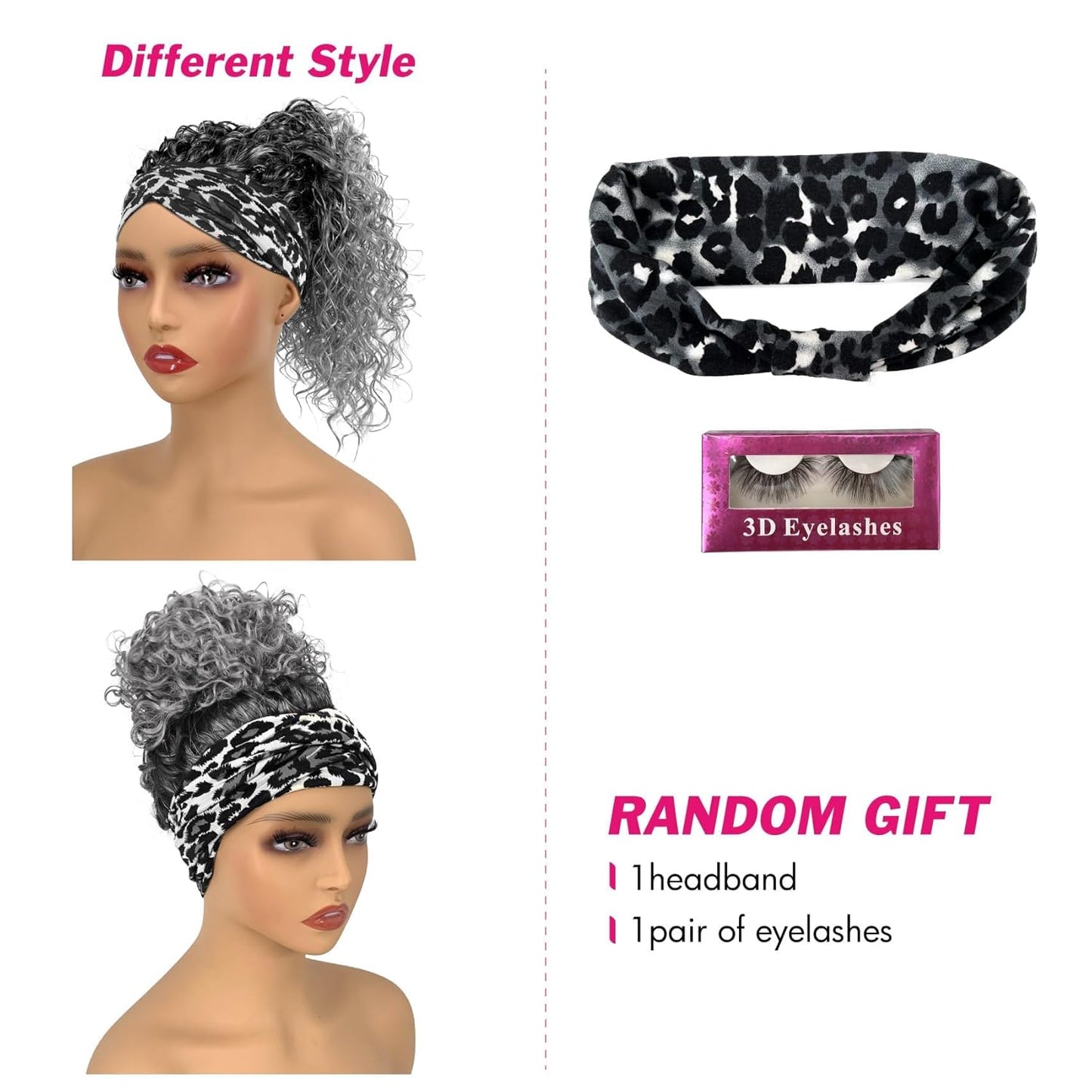Deep Wave Headband Wig - 20 Inch Gray Synthetic Half Wig for Black Women | Glueless, Machine Made (T1B/Gray)