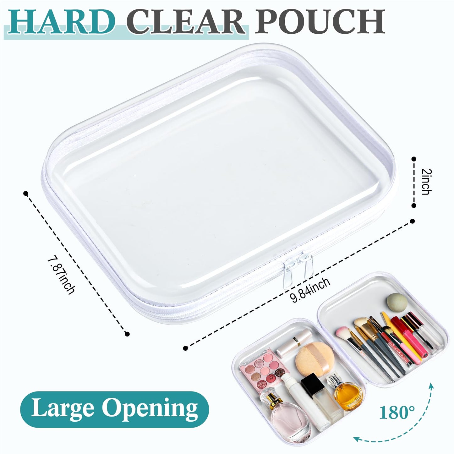 Sanwuta 6 Pcs Clear Hard Zipper Case Plastic Zipper Pouches Transparent Makeup Bag Pencil Case Pouches Toiletry Diaper Bag for Travel Toy Storage Organizer Bins(White,9.84 x 7.87 x 2 Inch)