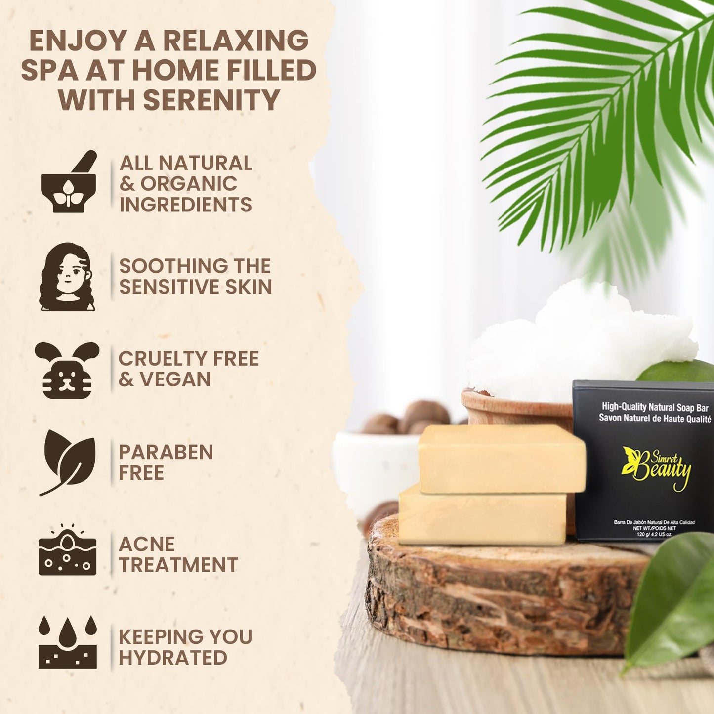 Simret Beauty Coconut and Shea Butter Soap - Organic Soap Bar with Goat Milk, Vegan Chemical-Free Moisturizing Bar for Face & Body, All Skin Types, Cruelty-Free, 4.2 oz