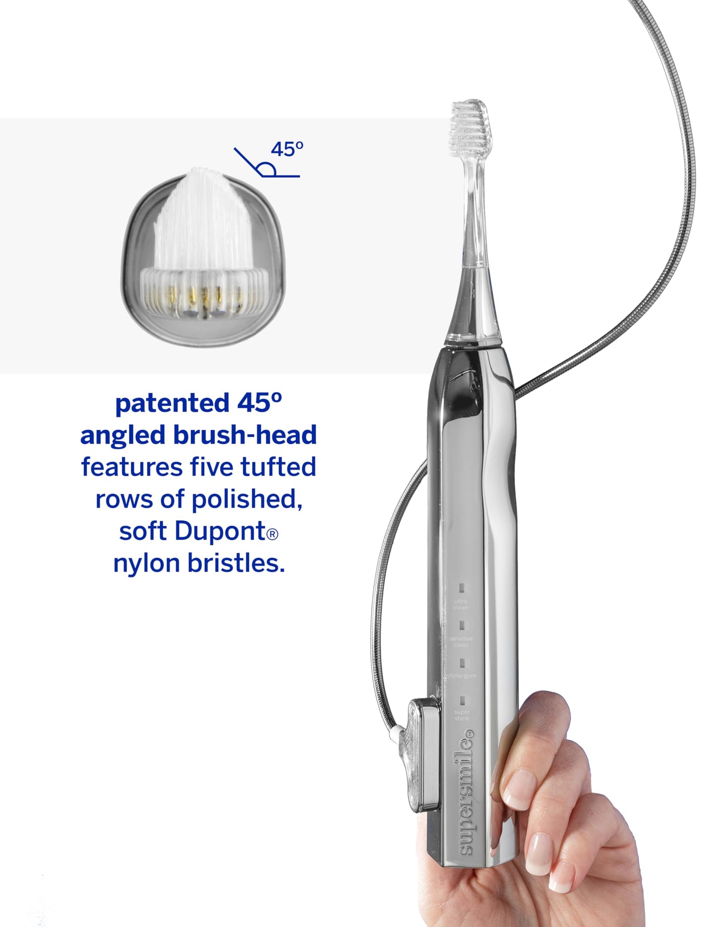 Supersmile Zina45 Deluxe Sonic Pulse Toothbrush, Silver, Rechargeable