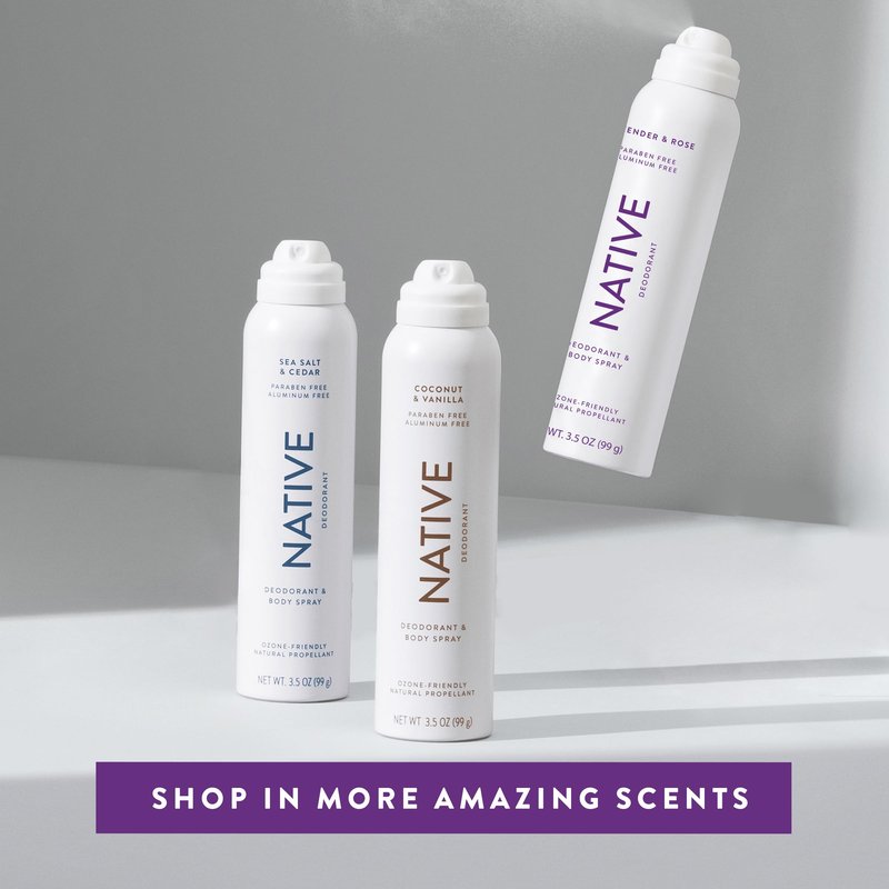 Native Whole Body Deodorant Spray, Lavender & Rose Scent, 72 Hour Odor Control for Pits, Privates & More, Aluminum Free, Quick-Drying Deodorant for Men & Women, 3.5 oz