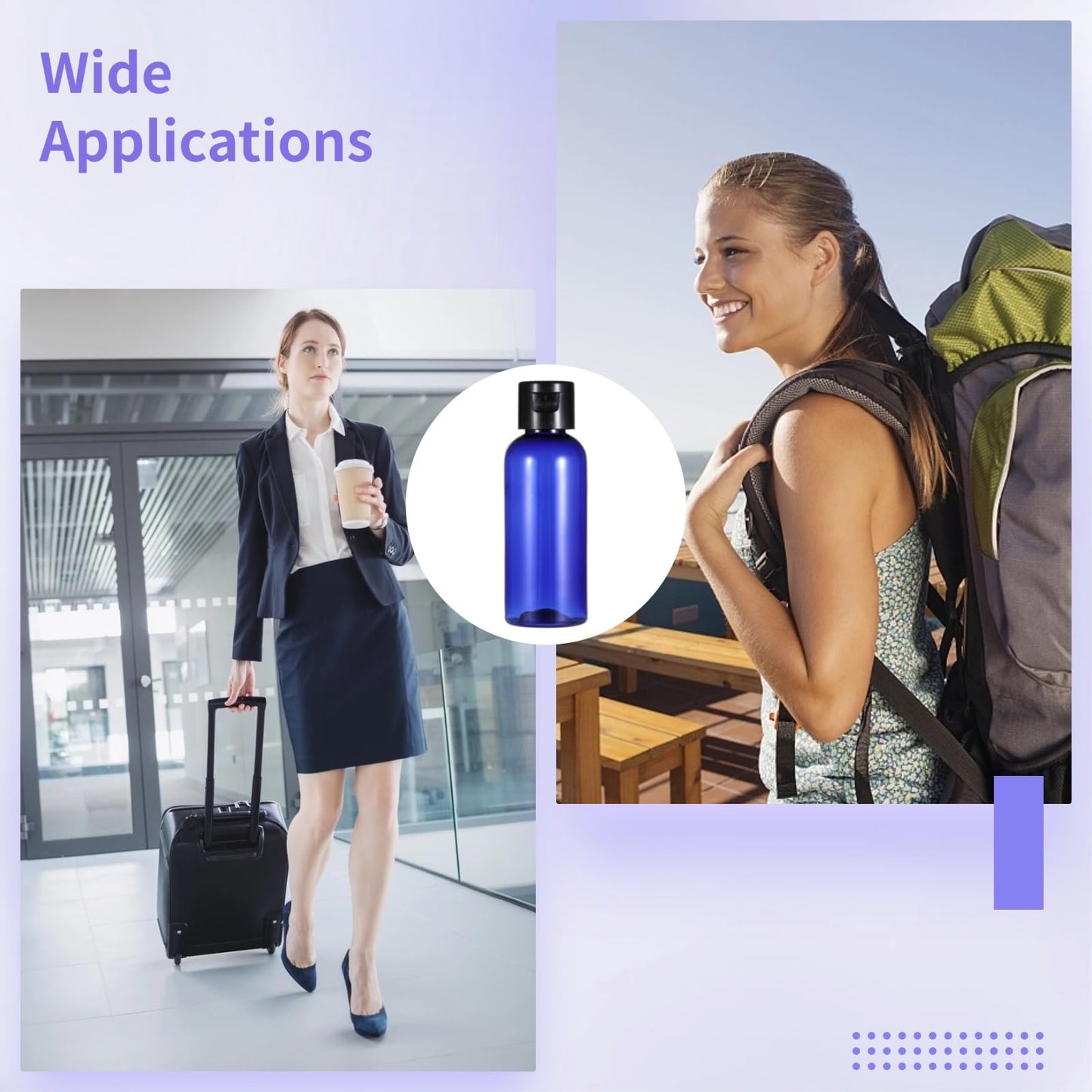 100 Pack 2 oz Plastic Empty Travel Bottles with Flip Cap 60ml Travel Size Containers Portable Leak Proof Clear Plastic Bottles Refillable Dispensing Bottles for Liquid Shampoo Lotion Blue