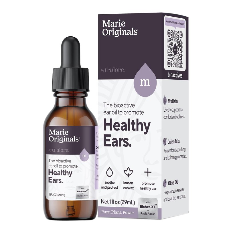 Marie Originals Mullein Garlic Oil Ear Drops for Adults Kids and Pets, Natural Herbal Earache Oil for Earwax Removal, Dry Itchy Ears and After Swimming Care, 1oz (1 Pack)