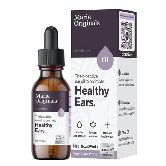 Marie Originals Mullein Garlic Oil Ear Drops for Adults Kids and Pets, Natural Herbal Earache Oil for Earwax Removal, Dry Itchy Ears and After Swimming Care, 1oz (1 Pack)