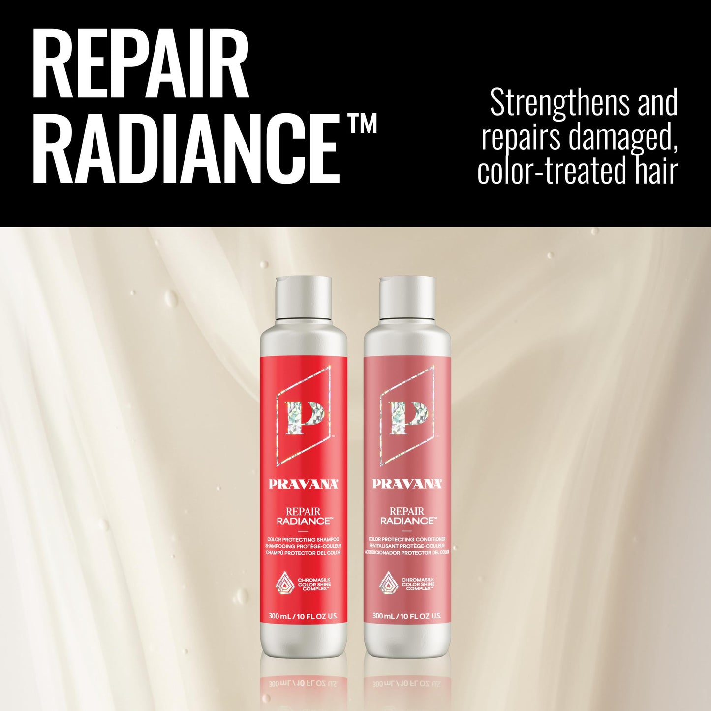 PRAVANA Repair Radiance Shampoo and Conditioner Set | Restores & Nourishes | For Damaged, Color-Treated Hair | Reduces Breakage & Split Ends | Chromasilk Enhances Shine & Protection | Vegan | 10 Fl Oz