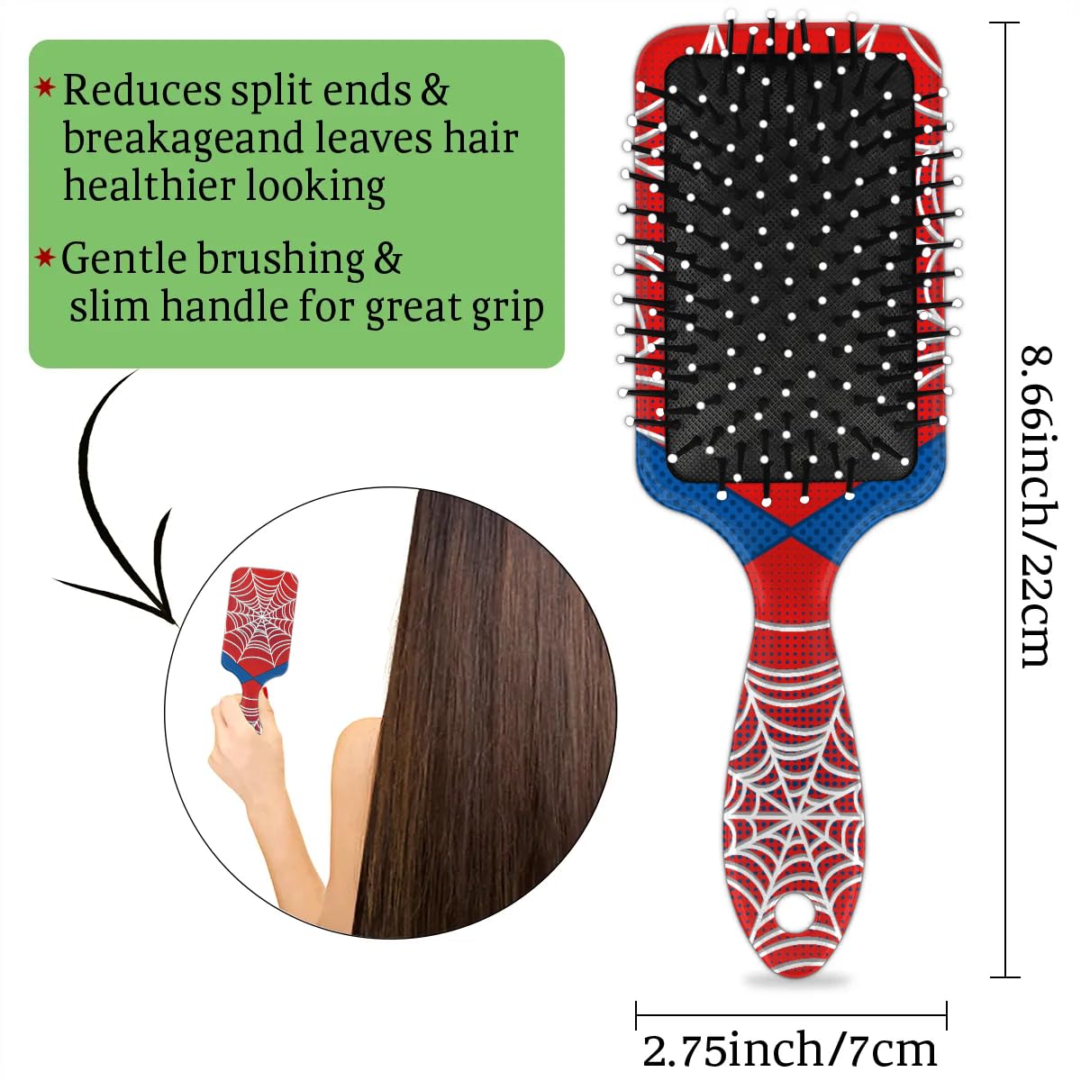 Kids Detangler Hair Brush - Spider Web Design for Boys & Girls | Smooths Wet & Dry Thin, Long, Curly Hair