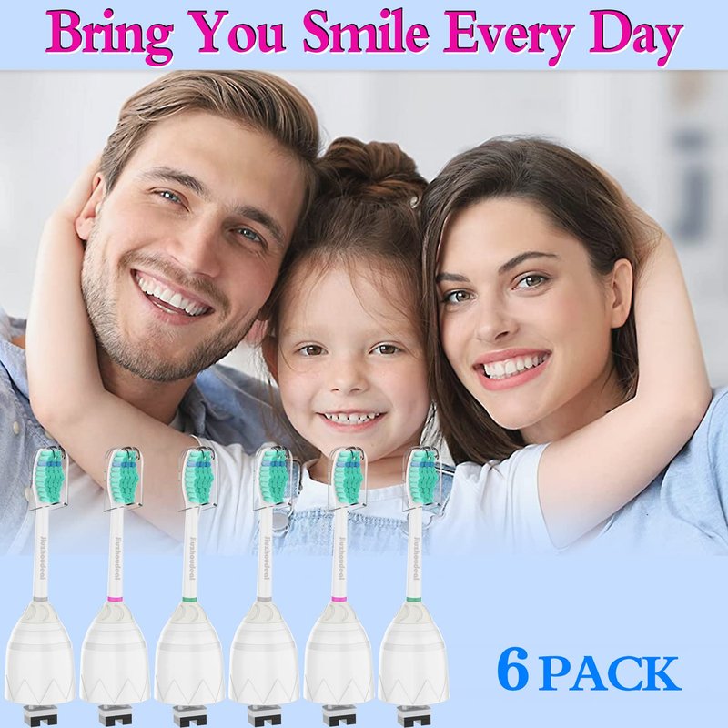 Jiuzhoudeal Toothbrush Replacement Heads for Philips Sonicare E-Series, Essence, Elite, Advance, CleanCare Screw-on Electric Toothbrush Heads HX7022/66, 6 Pack