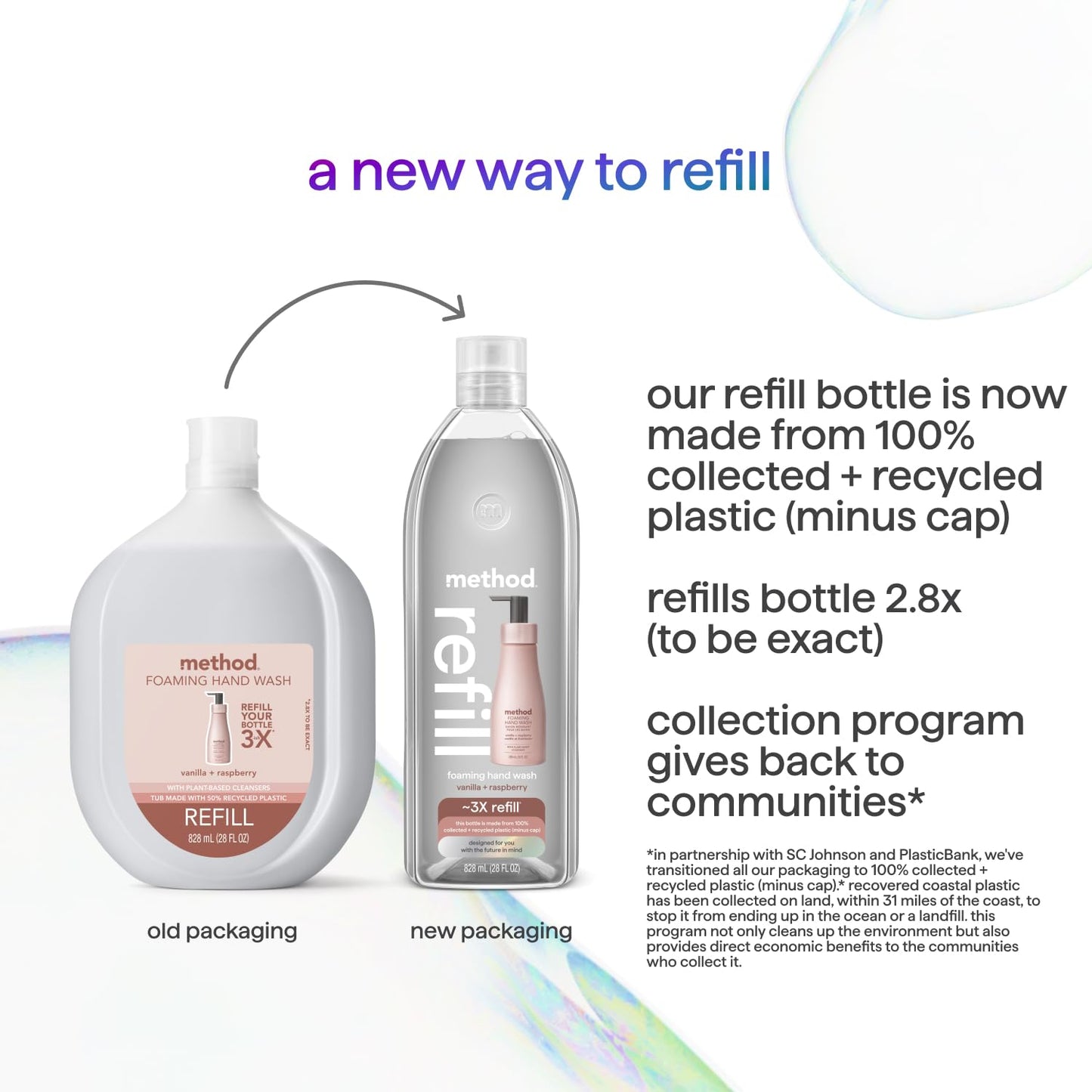 Method Premium Foaming Hand Wash Refill, Vanilla + Raspberry, Recyclable Bottles, 28 fl oz (Pack of 4) (Packaging May Vary)