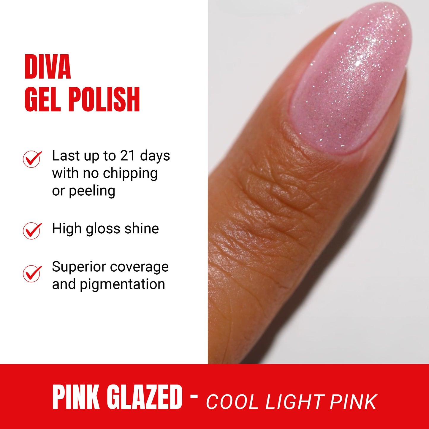 DND Gel Diva Polish Set, Mirrorball Collection, UV/LED Gel Polish and Air Dry Nail Lacquer, Matching Chip-Free Polish Duo, Pink010 Pink Glazed, 0.5 Fl Oz Each