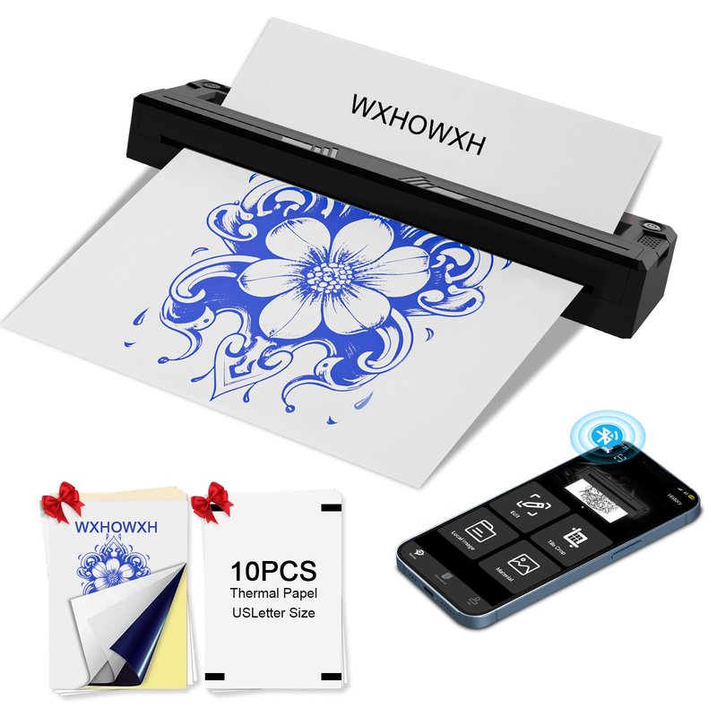 2026 New Tattoo Stencil Printer for Tattoo Artists&Beginners,termocopiadora Tattoo Machine with 3 pcs of Tattoo Transfer Paper,Portable Wireless Bluetooth Printer Compatible with Phone&PC (M8)