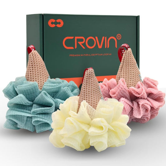 CROIN Ice Cream Shower Pouf (Set of 3) Assorted Colors Bath Mesh Sponge Ball Exfoliating Body Scrubber for Women, Men and Children