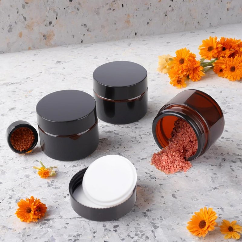 Amber Glass Jars - 2oz Sample Containers for Lotions, Moisturizers, Lip Balm | 48 Pack