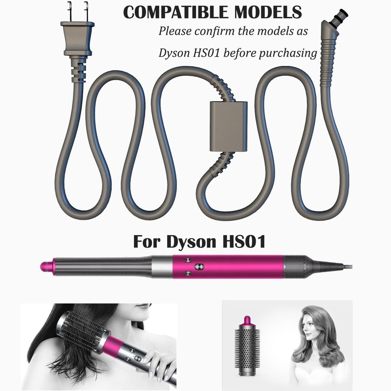 QJH-17 Replacement Curly Hair Rod Power Cord for Dyson HS01 Airwrap Hair Styler - AC Charger Cable, 106" Curling Iron Cable
