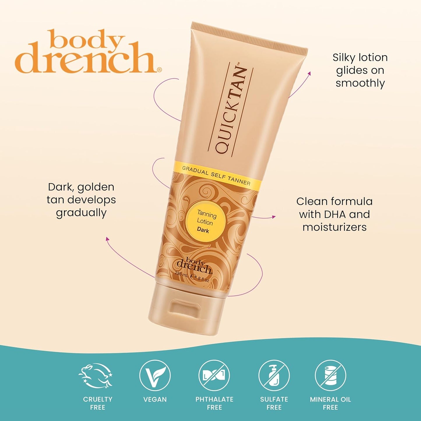 Quick Tan Self Tanner Body Lotion - Natural-Looking Sunless Tanning for Women | Dark, 8 fl oz