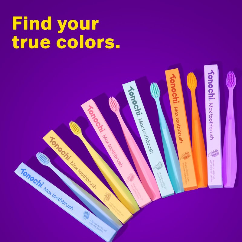 Tonochi Max Extra Soft Toothbrush for Adults with Sensitive Gums, Soft Bristle Toothbrushes, Wide Head for Back Teeth, Ergonomic Non-Slip Grip, BPA Free, Individually Wrapped, 4 Pack, Macaron Set
