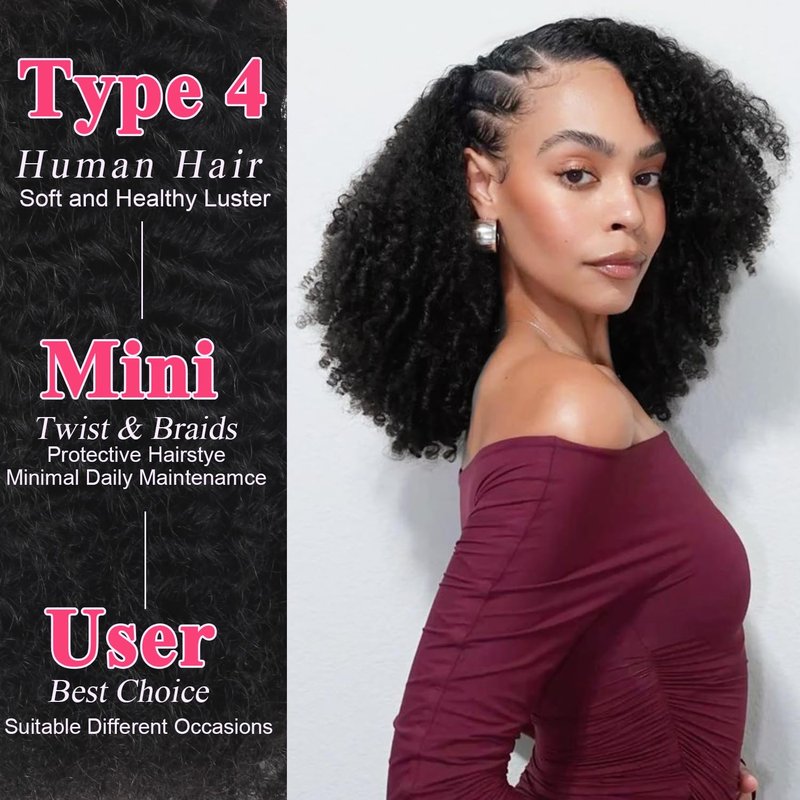 Afro Kinky Curly Human Hair Bulk - 18 Inch 50g Bundle for Braids | No Weft Dreadlock Extensions in Natural Black