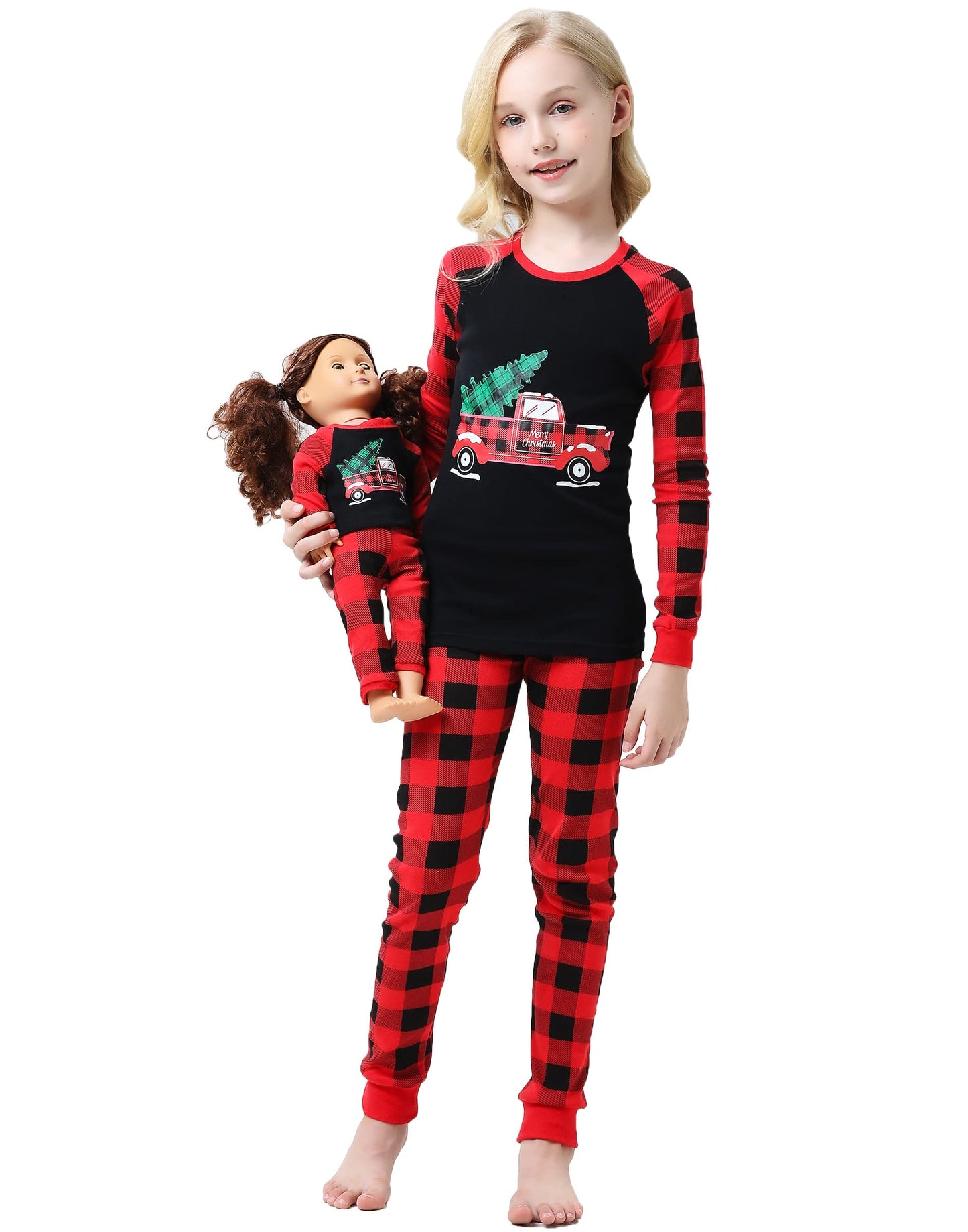 Babyroom Girls Matching Doll&Toddler 4 Piece Cotton Pajamas Toddler Christmas Reindeer Size 2 Blue …