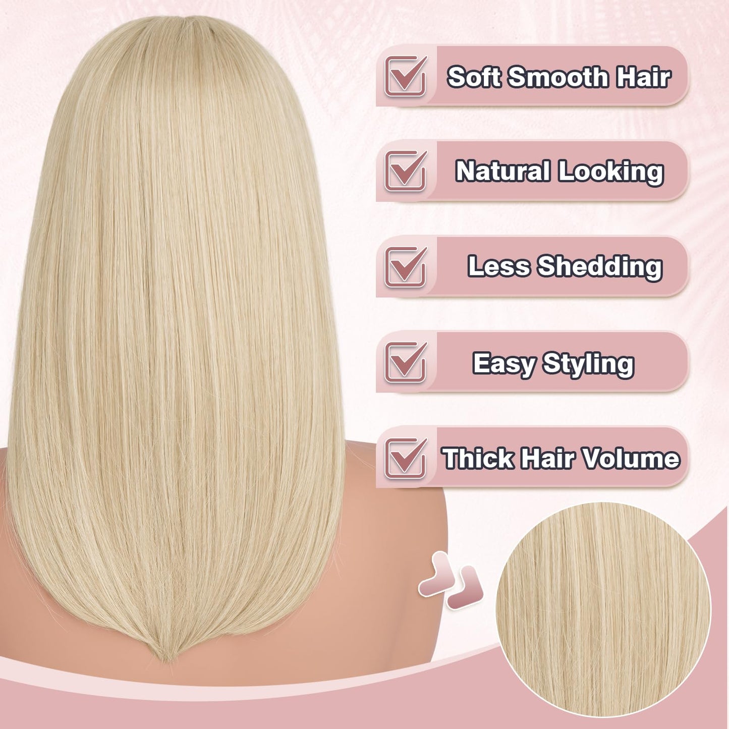 Haloo Blonde Bob Wigs with Bangs Shoulder Length Straight Natural Looking Synthetic Heat Resistant Medium Hair Wigs for Women Daily Party, 16 Inch Platinum Blonde