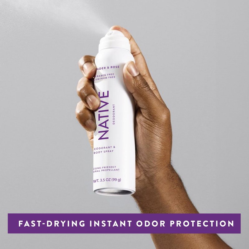 Native Whole Body Deodorant Spray, Lavender & Rose Scent, 72 Hour Odor Control for Pits, Privates & More, Aluminum Free, Quick-Drying Deodorant for Men & Women, 3.5 oz