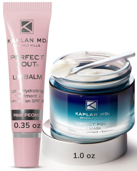 KAPLAN MD Perfect Pout Duo Lip Mask (0.5 oz.) & Lip Balm 0.17 oz. - Complete Anti-Aging Skin Care for Lips