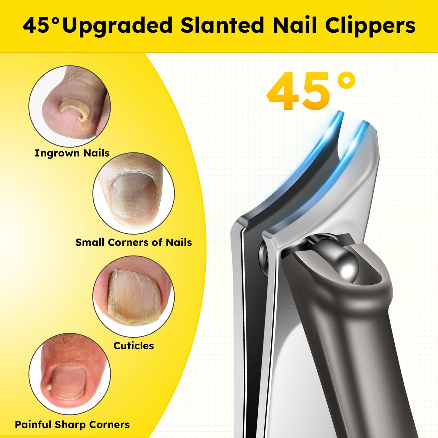 Nail Clippers for Seniors, Heavy Duty Ingrown Toenail Clippers with Long Handle, Woodpecker Angled Head Toe Nail Clippers and Slanted Nail Cutter for Thick Nail for Men Women Pregnant Elderly 6Pcs