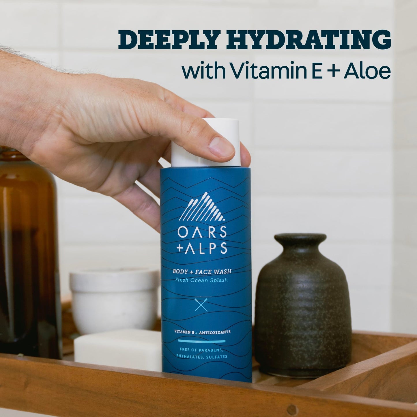 Oars + Alps Body Wash for Men, Mens Body Wash & Face Cleanser with Vitamin E & Antioxidants, Moisturizing, Paraben & Sulfate Free Cleanser, Fresh Ocean Splash, 1pk
