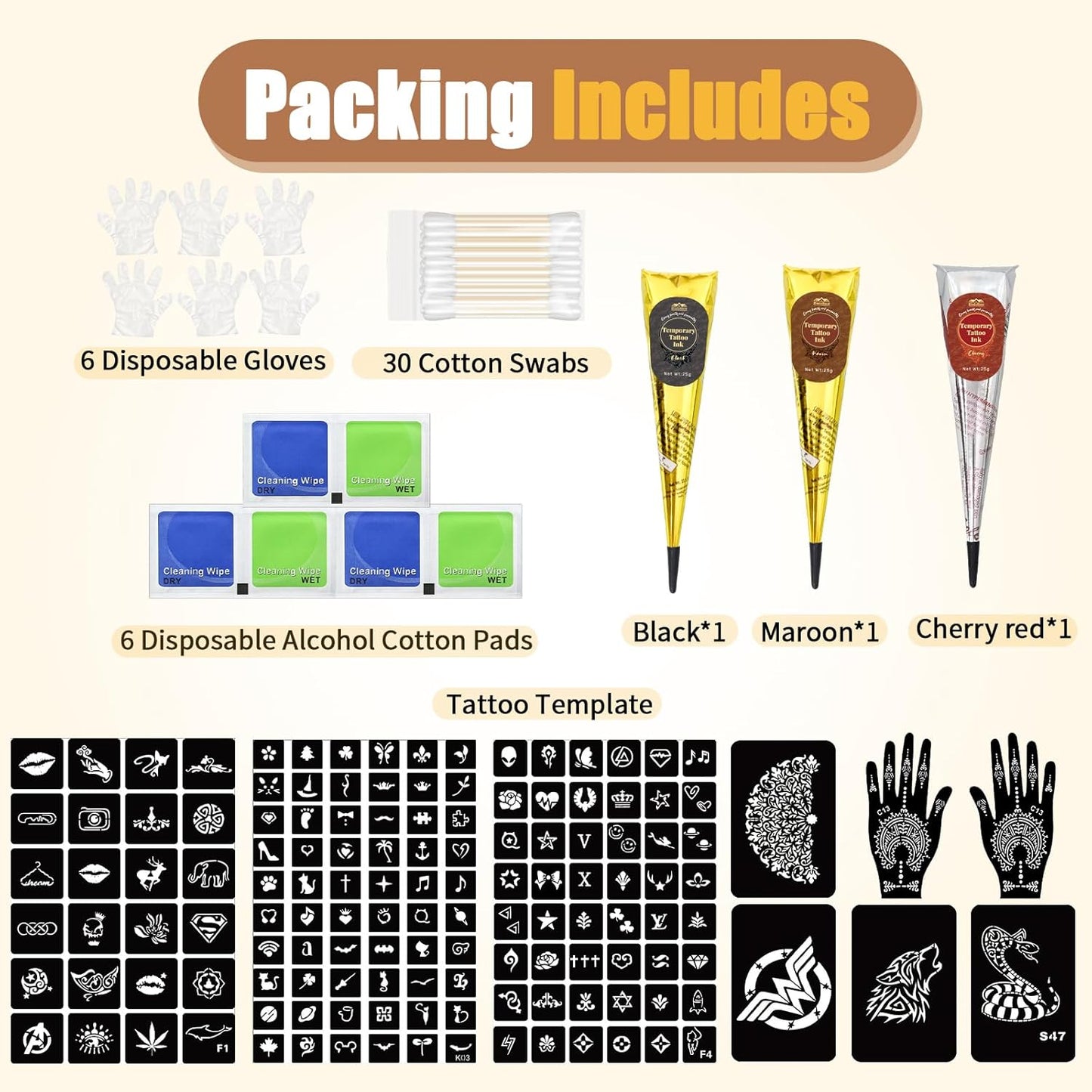 Temporary Tattoo Kit - 146 Pcs for Teens & Adults | 3 Tattoo Pastes, 136 Reusable Stencils for DIY Body Art