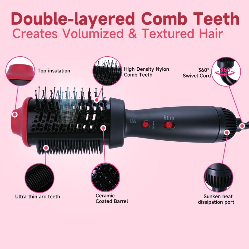 Heated Comb & 4-in-1 Blow Dryer Brush Hair Straightener Brush - Dual Mode Hot Air Styler for Drying, Straightening, Curling & Volumizing All Hair Types, Ceramic Ionic Technology