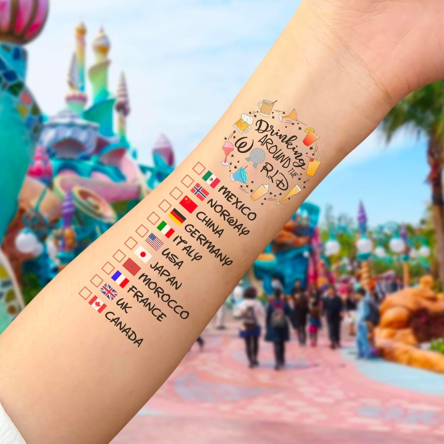 Drinking Around The World - Pack Of 10 Temporary Tattoo
