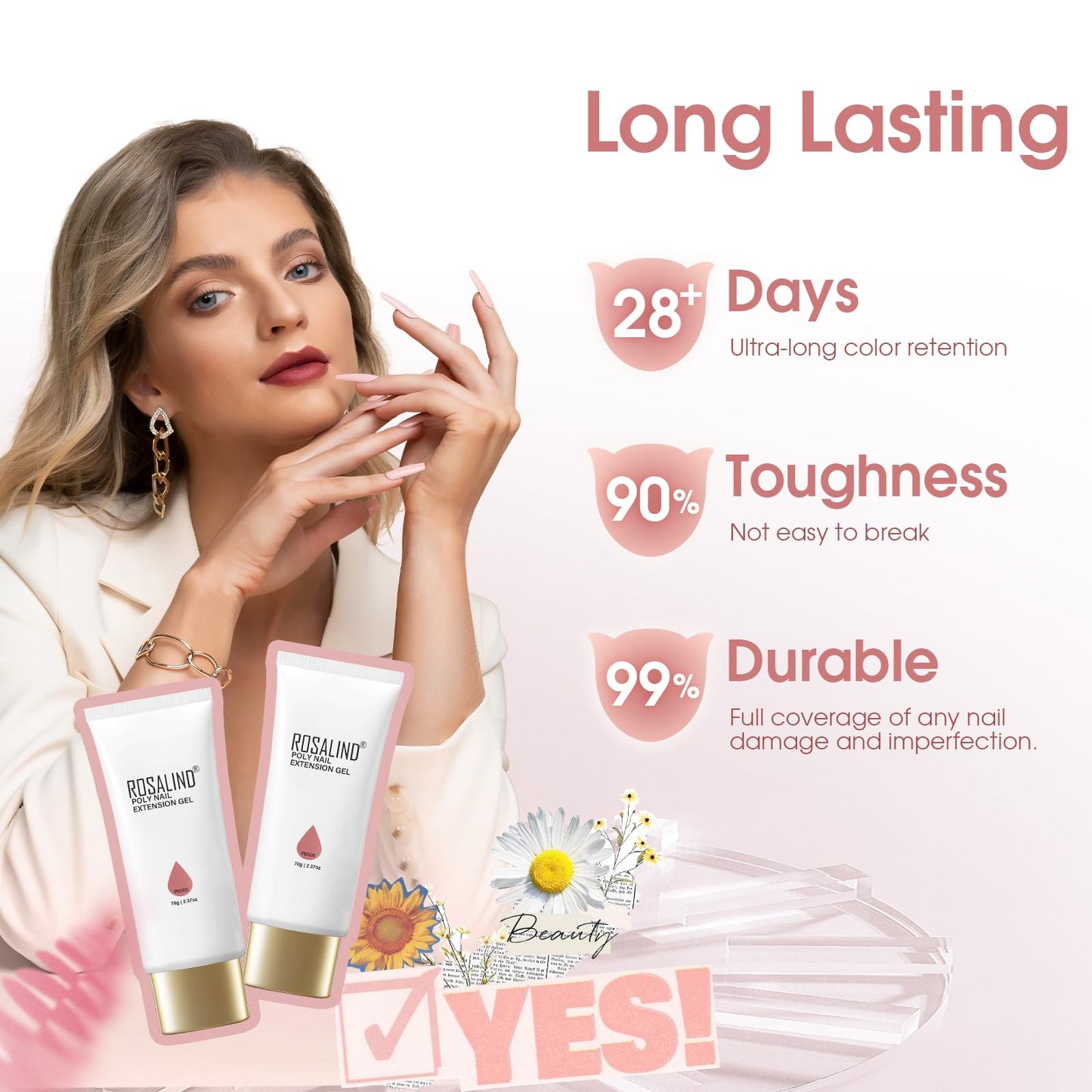 ROSALIND Large Tubes Rose Pink Poly Nail Gel, 2.37oz/70g Nail Extension Gel, Rose Pink Poly Hard Gels for Beginner & Professional Nail Art, Nail Strengthener 3D Molding Gels Salon DIY at Home