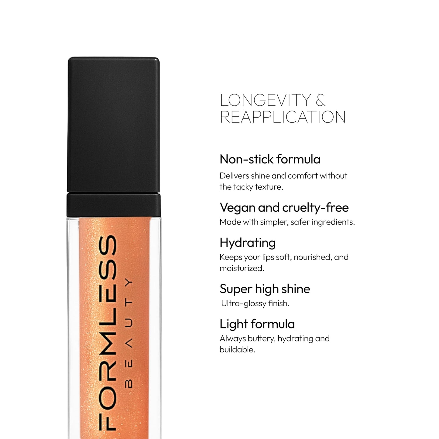 Formless Beauty by Jenny McCarthy – Majestic Peach Lip Gloss (Peach Gold Glitter) – Clean, Hydrating, Non-Toxic, Vegan Shine