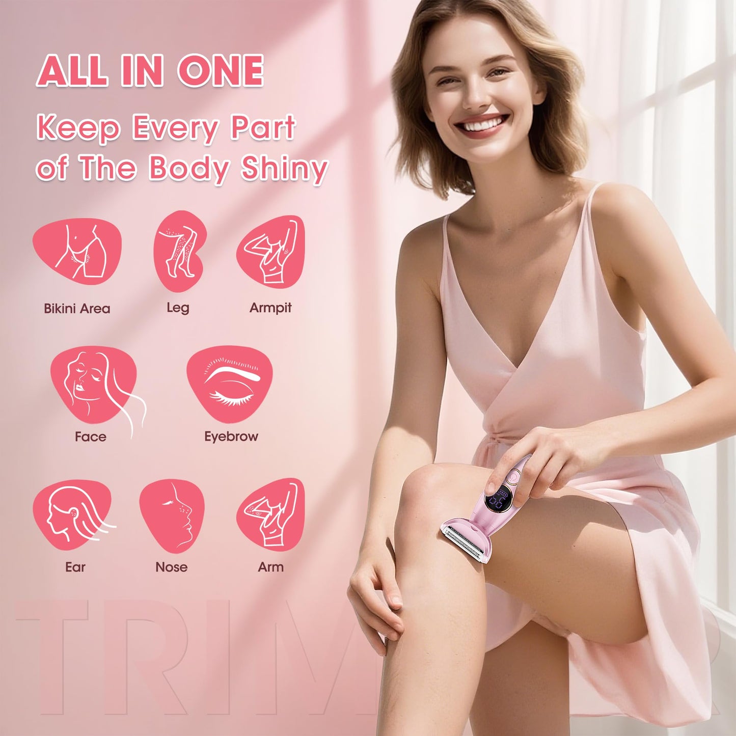 Karrte 6-in-1 Electric Razor for Women's Pubic Hair, Painless Body Shaver and Facial Epilator, Hair Removal for Face, Bikini Trimmer for Women's Private Area Green