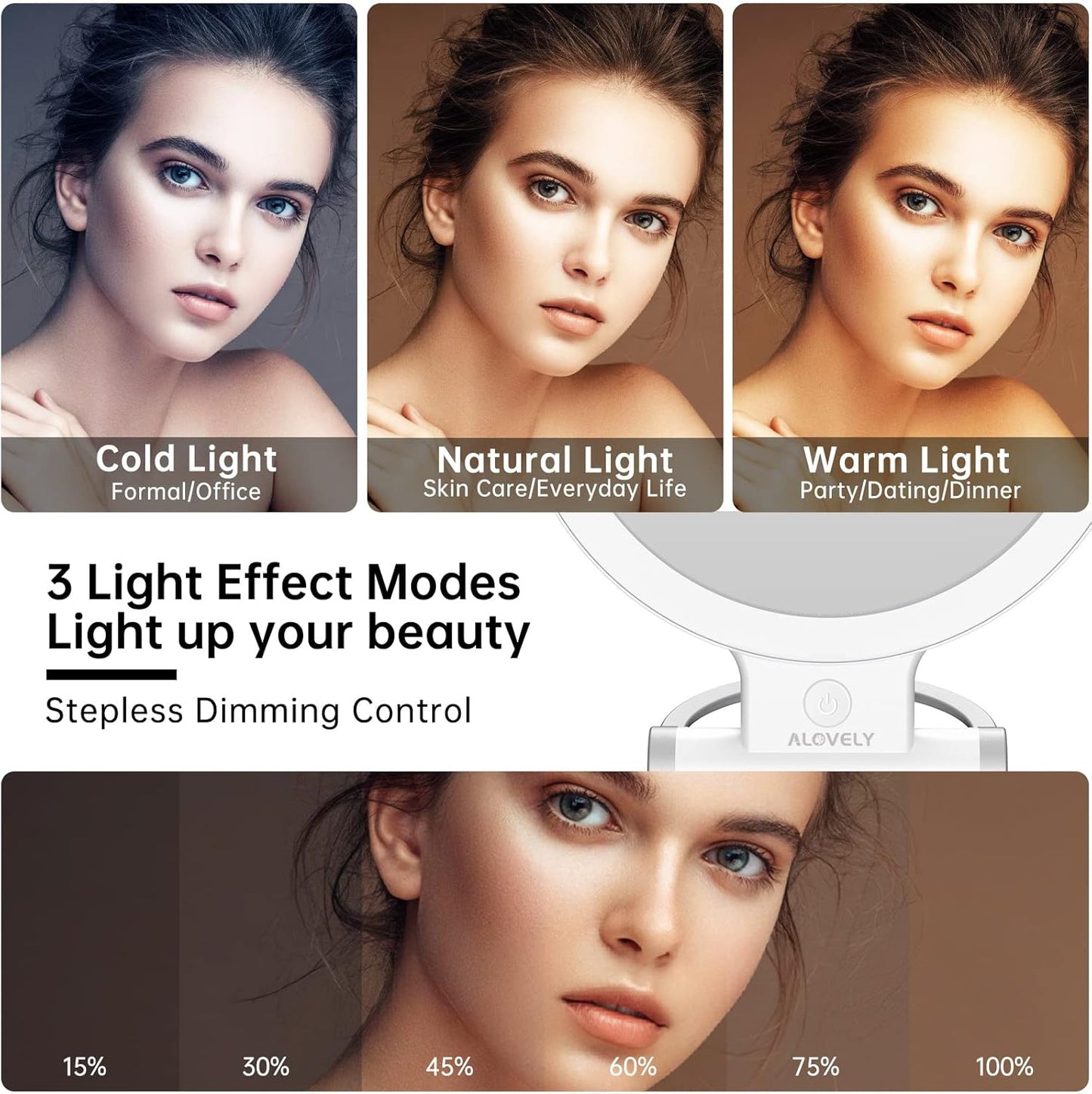 Travel Magnifying Mirror with Light - 1X/10X Magnification, Dimmable LED Vanity Mirror | Portable Round Design for Home Use