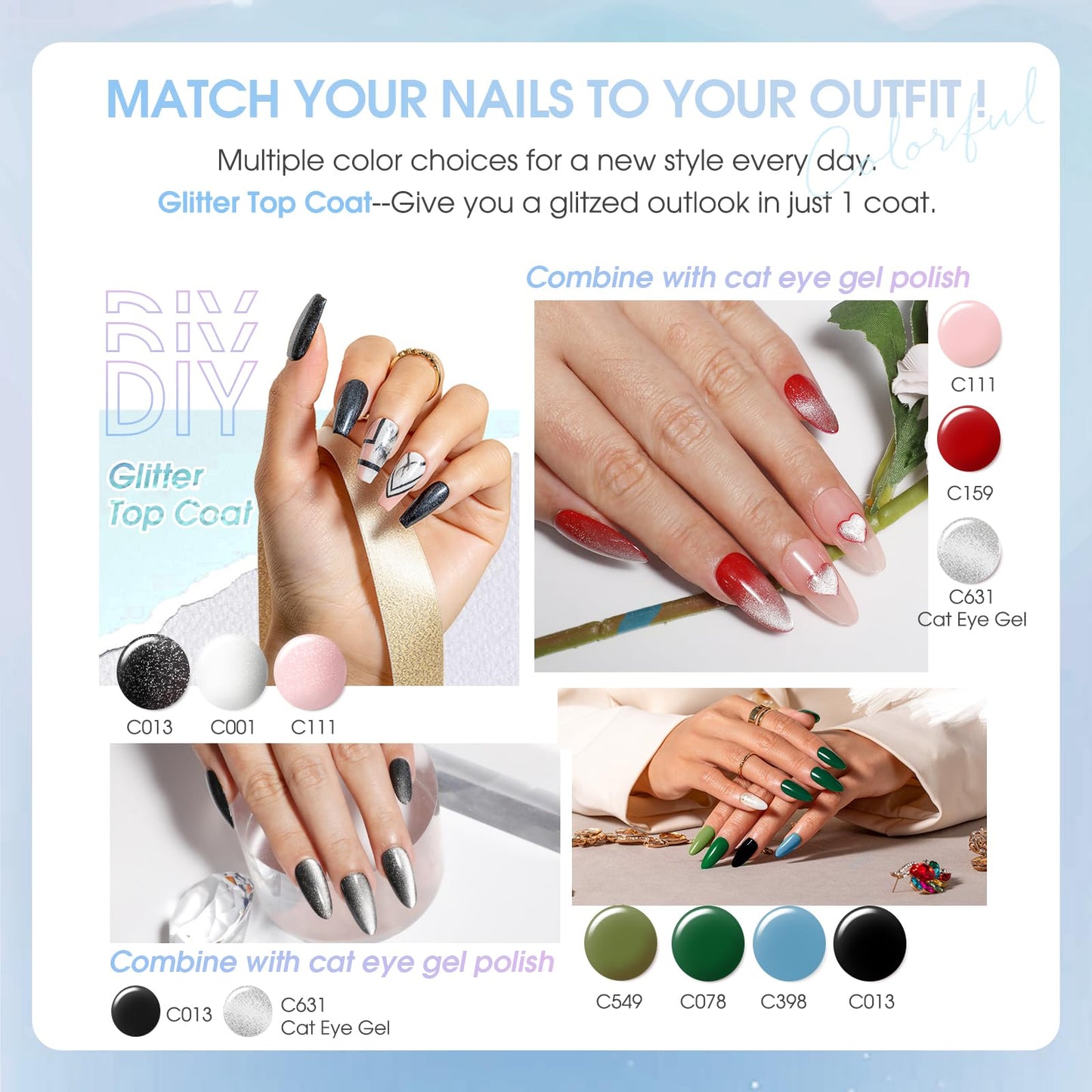 ROSALIND 30PCS Gel Nail Polish Set with Base Glossy Matte and Glitter Top Coat Gel Polish, Green Pink Fall Winter Gel Nail Set Soak Off Gel Polish Set